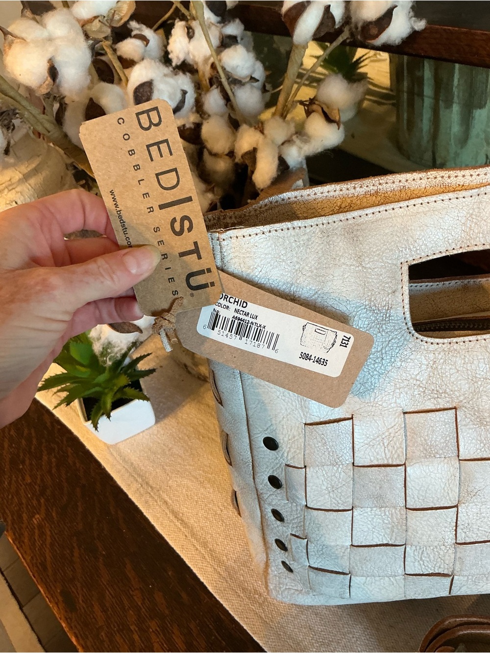 NWT Bed Stu Orchid Woven Leather Satchel Handbag Crossbody Bag Nectar Lux $280 - Picture 5 of 13